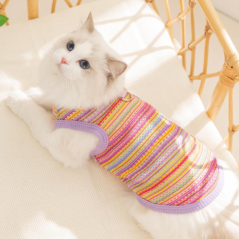 Spring and Summer New Cat Clothes Multi-color Woven Hollow Vest Breathable and Cool Cat Clothes Pet Clothing