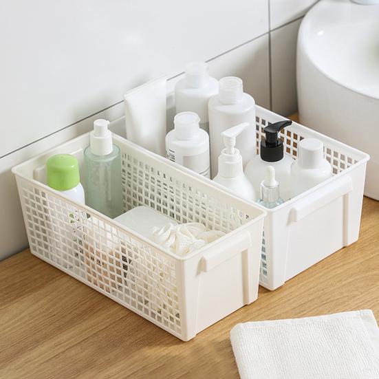 Desktop Storage Box with Handle Large Capacity Strong Load-bearing Hollow Ventilated Drying Storage Basket Makeup Container