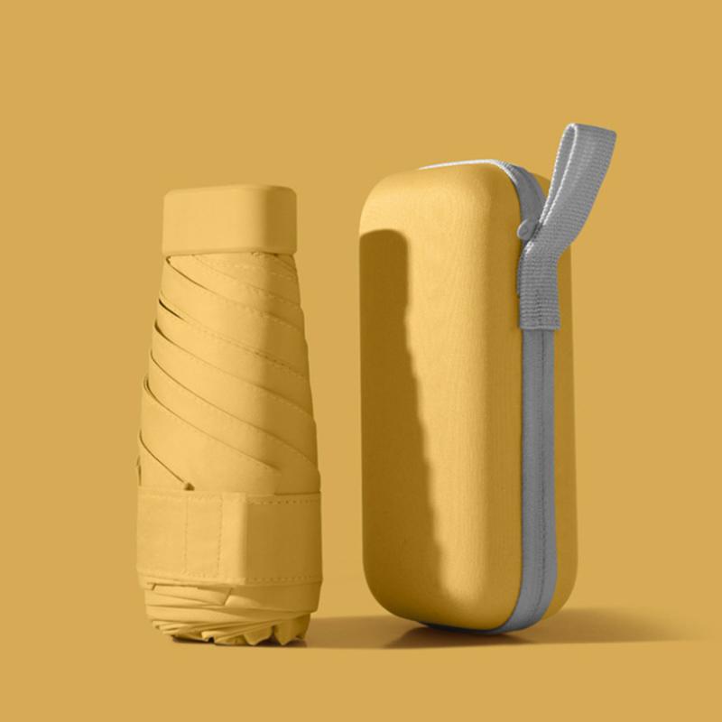 Мини-портативный зонт от солнца с набором чехлов, зонтик от дождя и блеска, двойного назначения, унисекс, для путешествий, переносной, складной, карманный мини