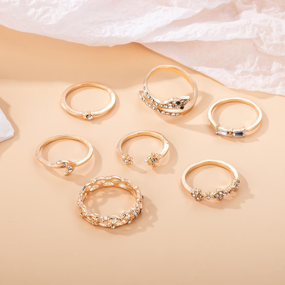iF ME 7PCS Boho Knuckle Stacking Rings Set Gifts for Women Teen Girls Dainty Gold Zircon Crystal Moon Snake Joint Knot Mid Ring