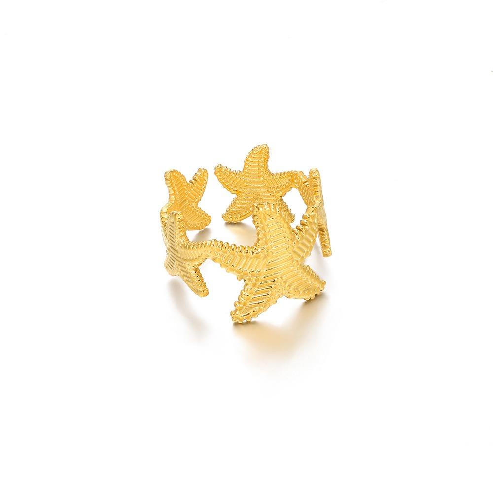 Vintage Conch Starfish Ring For Women Gold Color Stainless Steel Open Adjustable Wedding Summer Beach Party Ocean Jewelry Gift