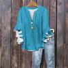 Women's Fashion Casual Button V-Neck Seven Sleeve Vintage Solid Color Shirt Top