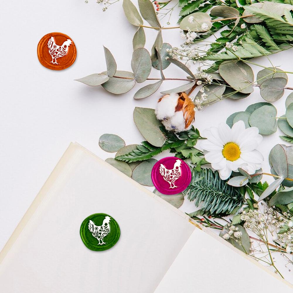 1pc Wax Seal Stamp Set Sealing Wax Stamp Solid Brass Heads with Wood Handles for Envelopes Invitations Gift Card Chook 83x22mm Stamps: 25x14.5mm