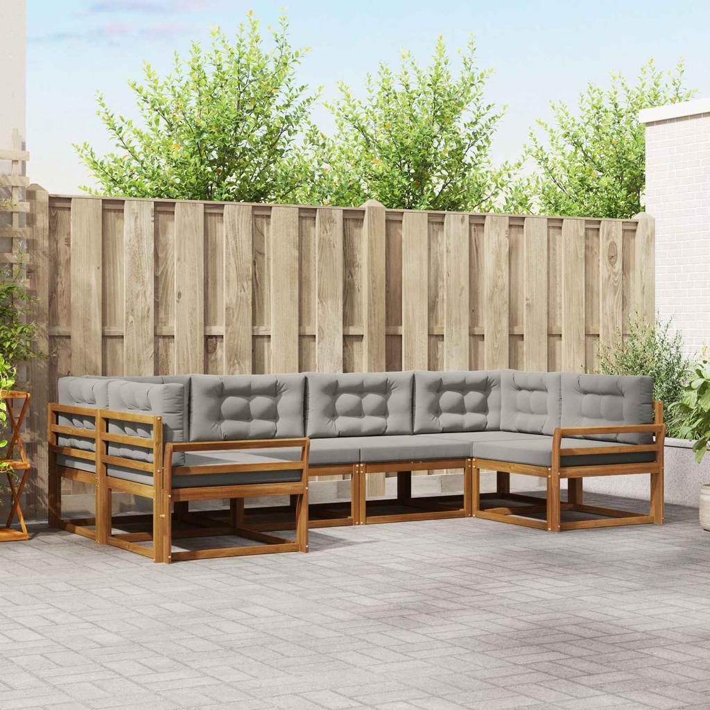 Outdoor Sofa Set with Cushions 6 pcs Natural and Light Grey