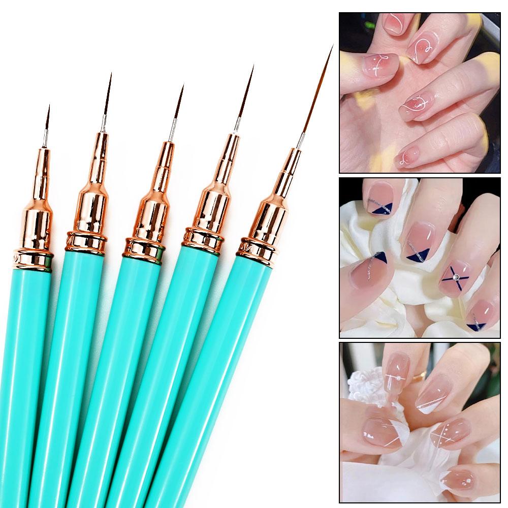 5Pcs Black White Nail Art Liner Painting Brush French Elongated Lines Stripe Nail Drawing Pen UV Gel Nail Brush Manicure Tools