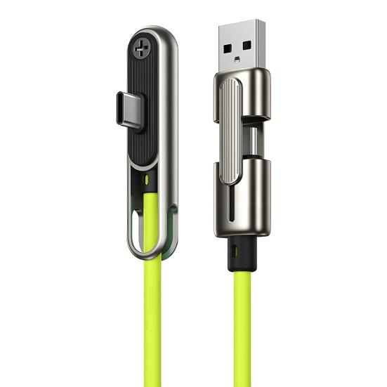 Быстрозарядный USB-C кабель 240 Вт со складной подставкой для телефона, двойная головка USB-A и USB-C, быстрое зарядное устройство, силиконовый, не запутывающийся, шнур для зарядки с передачей данных 480 Мбит/с