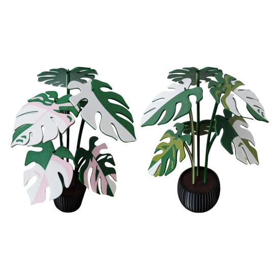 6Pcs 3D Printed Monstera Leaf Coaster Set Detachable Plant-Themed Drink Pads with Hidden Storage Pot Unique Home Decor Gift for Plant Lovers