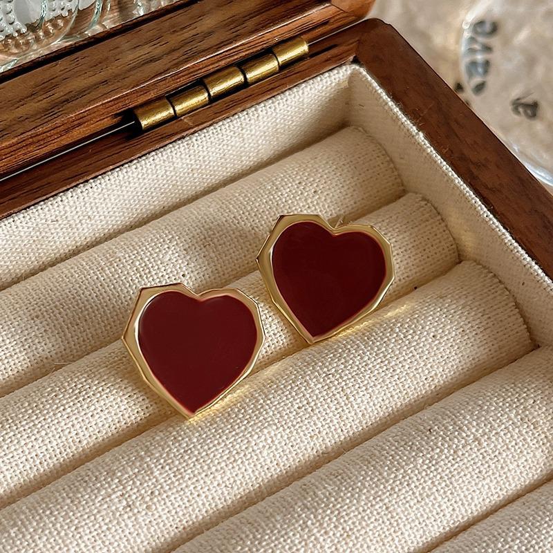 Винтажные красные серьги-клипсы женские эмалированные серьги-гвоздики легкие роскошные аксессуары для ушей серьги ювелирные изделия