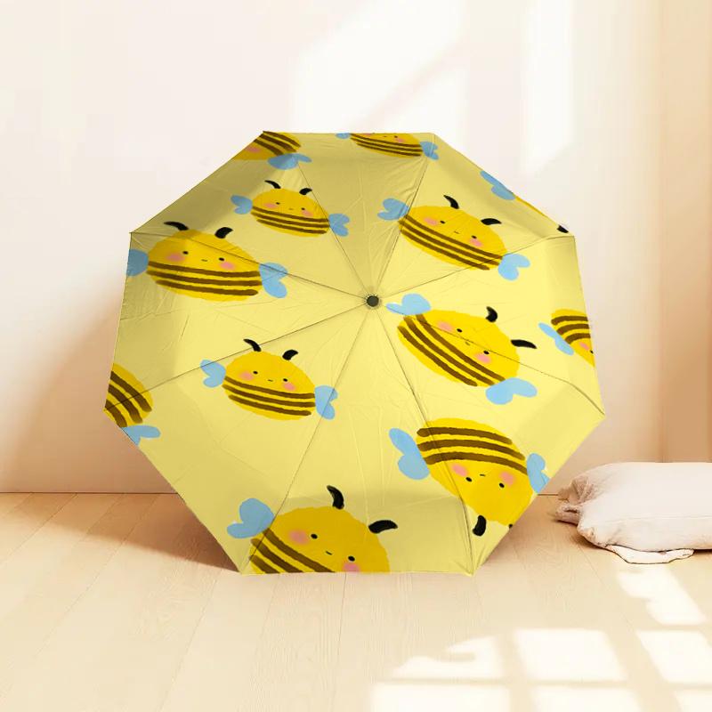 Cute Bee Print Automatic Opening/Closing Umbrella with Foldable Design, Iron Frame, Outdoor Use, Festival Gift, Suitable for Fans, Travel, D