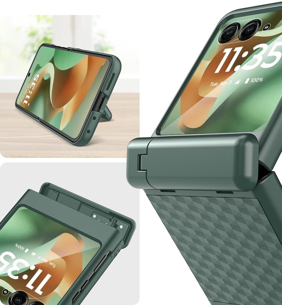 Case for Motorola Razr 70 Ultra / 60 Ultra, PC Kickstand Case, with glass, green