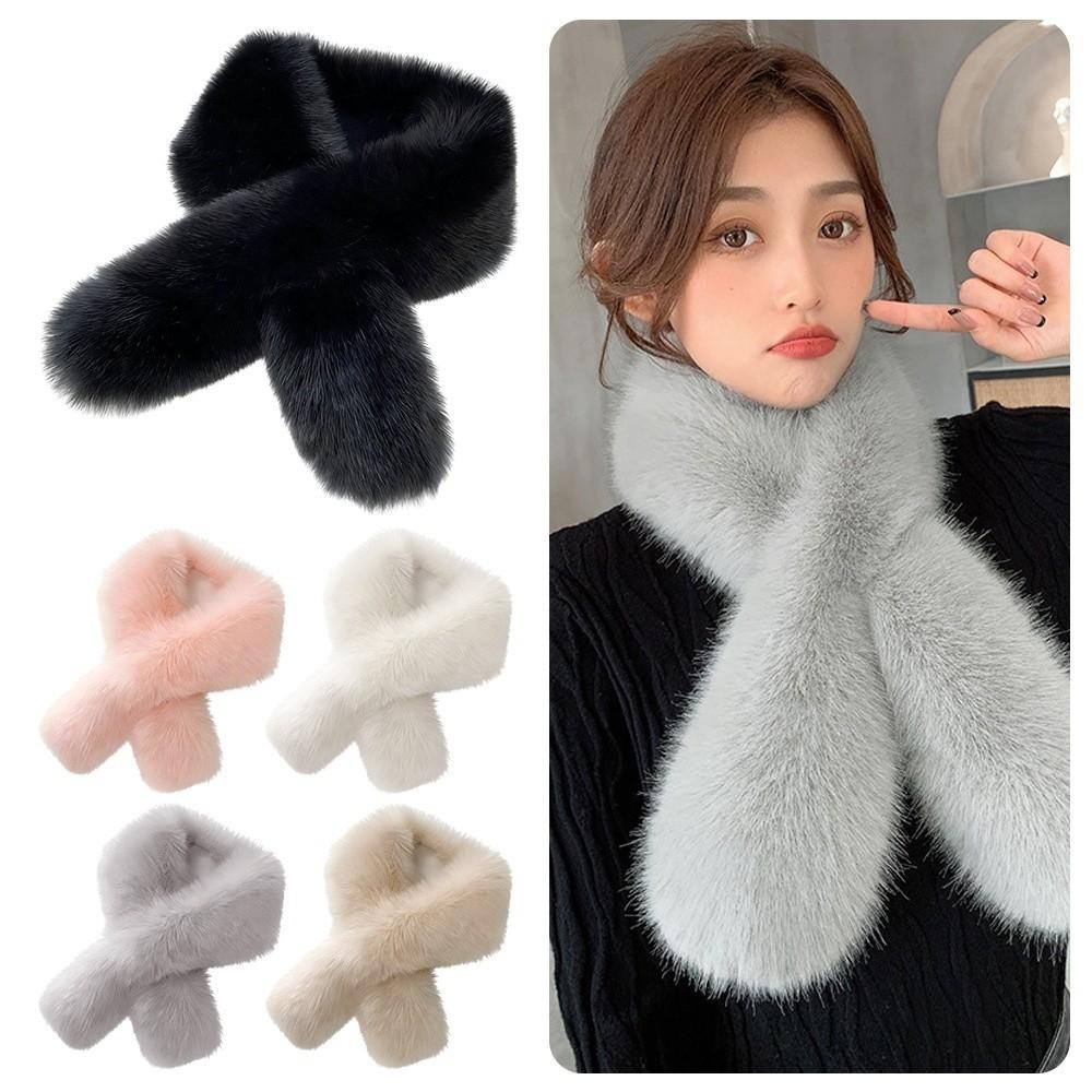 Cozy Versatile Faux Fur Scarf Solid Color Soft Faux Fox Rabbit Fur Collar Scarf Fluffy Warm Neck Warmers For Women