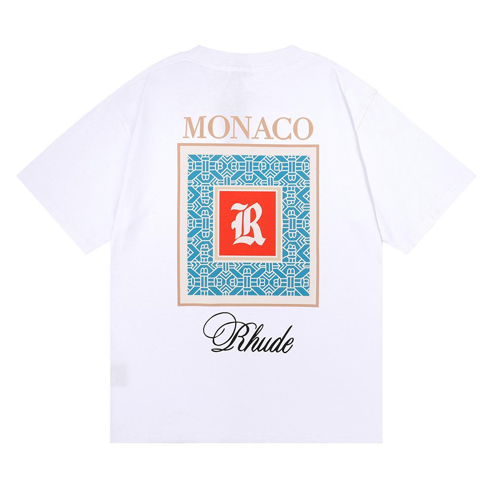 Cross-border European and American trendy brand RHUDE Morocco micro-label printed short-sleeved t-shirt for men and women couples high street loose