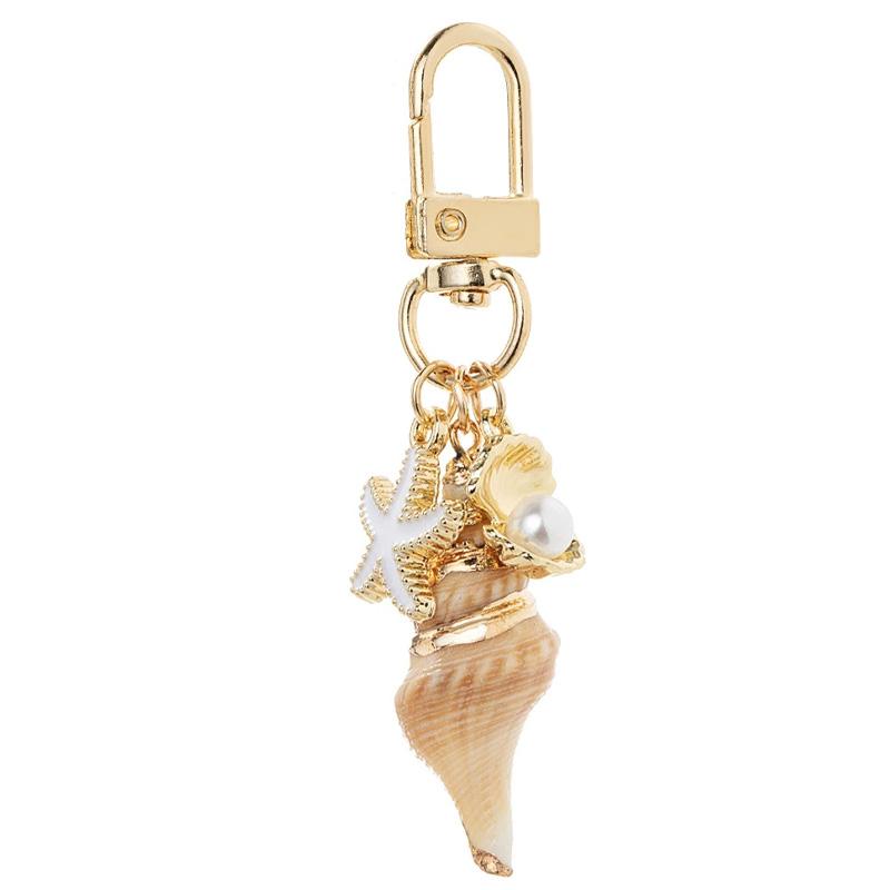 1PC Key Ring Bohemia Tassel Pendant Gold Color Starfish Conch Exquisite Pearl Shell Bag Ornaments Keyrings