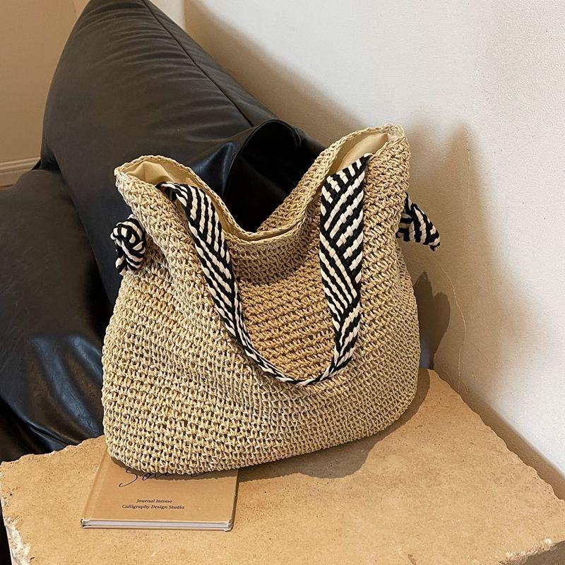 Idle Style Large Capacity Straw Woven Bag Women's Seaside Vacation Weaving Shoulder Bag Internet Celebrity Minimalist Fancy Tote Bag