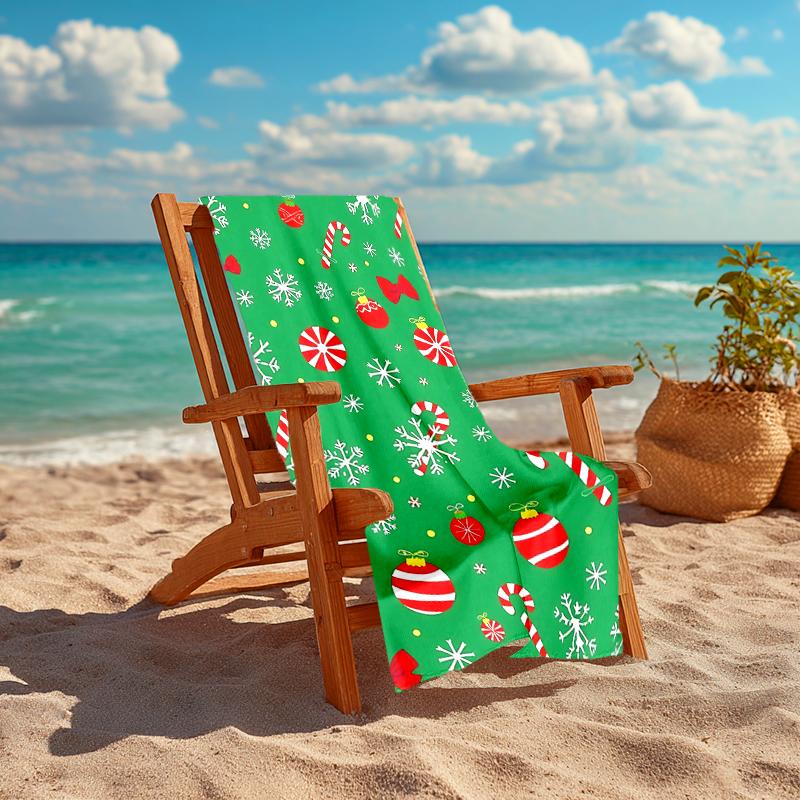 1Pc Christmas Candy Canes Snowflakes Beach Towel Quick Dry Multiuse For Beach Pool Gym Yoga Home Travel Christmas Halloween Xmas Gift S1103