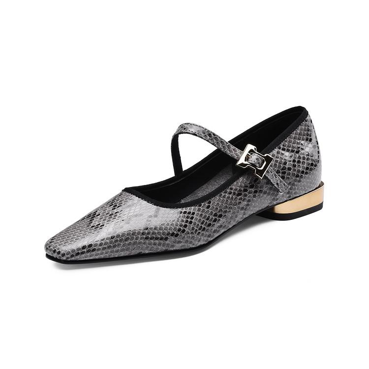 Модная новая весна/осень Натуральная кожа Женская обувь Туфли с квадратным носком для женщин Модные змеиные туфли Мэри Джейн Низкий каблук Женские туфли-лодочки