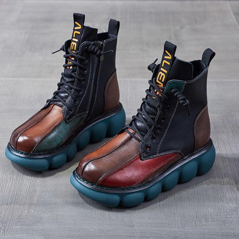 Винтажные кожаные и кашемировые ботинки martin на толстой подошве, короткие ботинки из воловьей кожи в британском стиле, теплые женские хлопковые сапоги