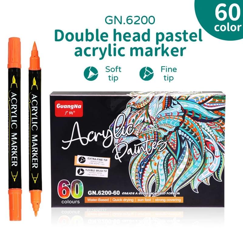12-60 цветов Акриловые маркеры с двумя наконечниками для ткани, холста, рисования на камнях, изготовления открыток, металла, керамики, товары для DIY