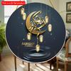 2D Flat 20*20cm1pc Ramadan Kareem Gold Moon and Lanterns Patterns Blue Gorgeous Round Home Party Decor, Retro Style Celebrate Ramadan Islam Muslim