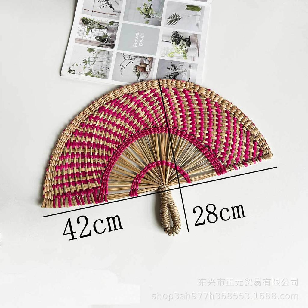 Straw fan, handmade seaweed fan, wall hanging fan, color decorative fan, summer hand crank fan, futon fan