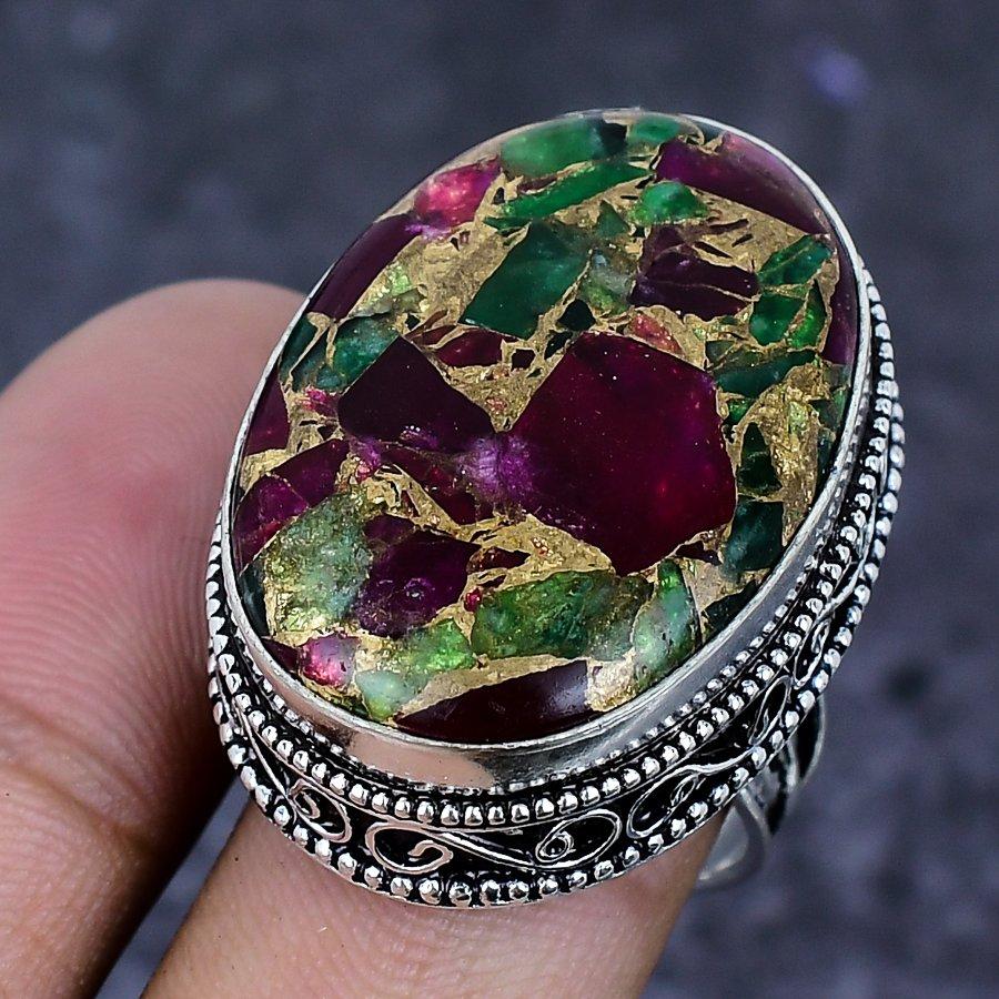 Натуральный медно-рубиновый цоизит драгоценный камень 925 стерлингового серебра кольцо ювелирное размер 8 ETC-13907