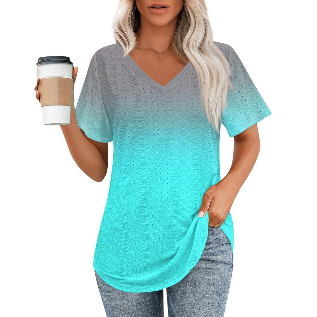 Женские футболки с V-образным вырезом и коротким рукавом, повседневные топы свободного кроя, базовые футболки с закругленным подолом