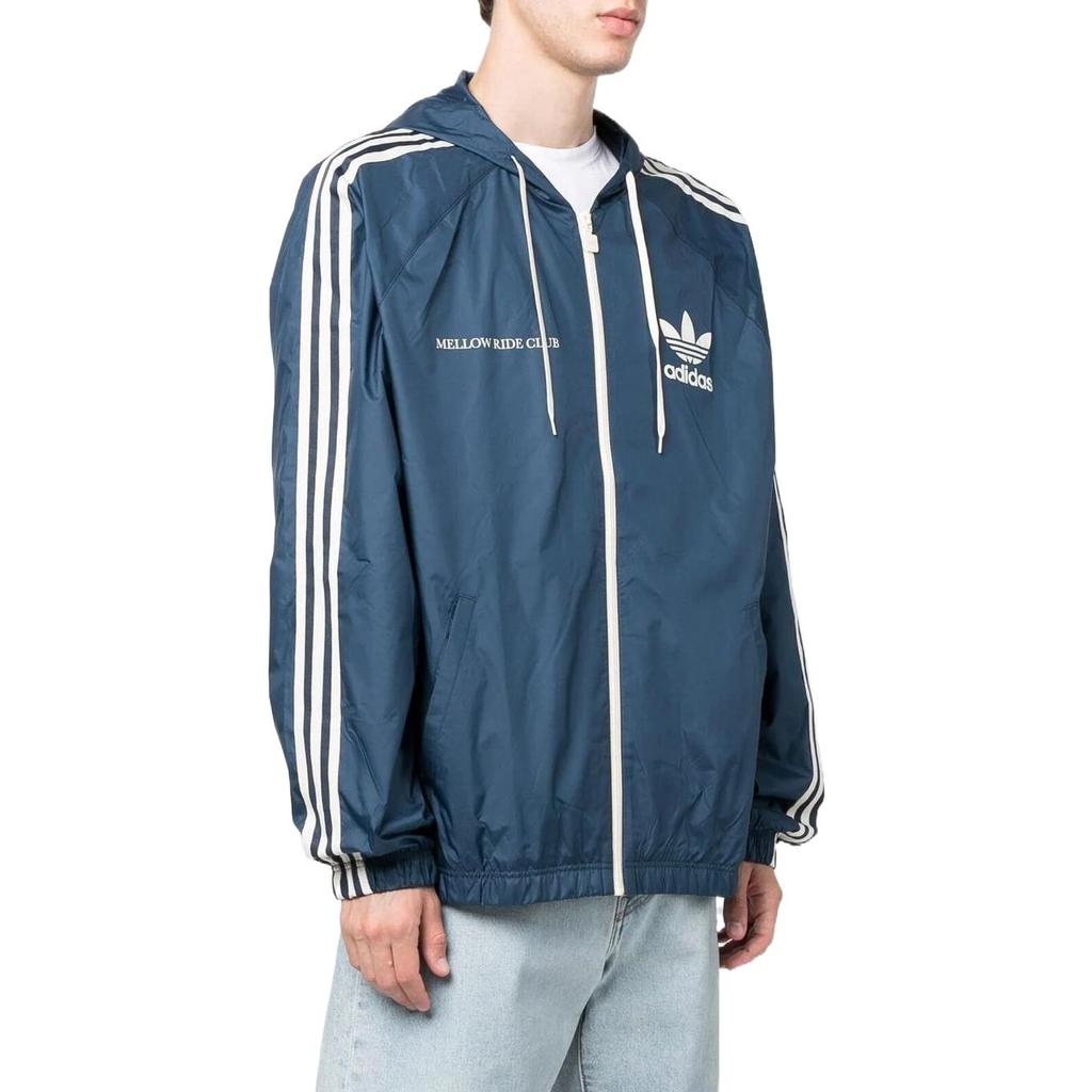 adidas Оригинальная спортивная куртка с капюшоном и шнурком с принтом логотипа клевера, мужская верхняя одежда, синяя HL9281