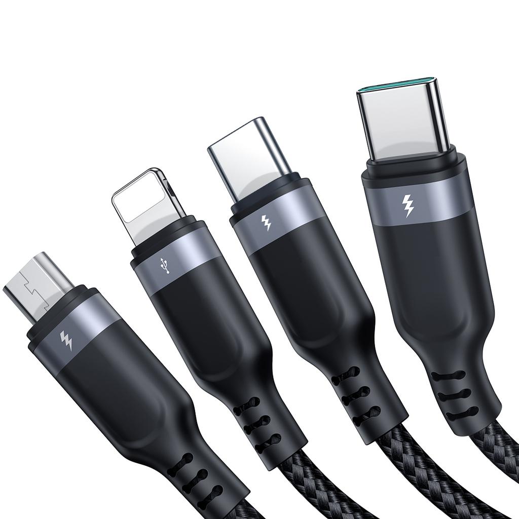 Многофункциональный зарядный кабель Joyroom S-A18 4-в-1, USB-A на USB-C/USB-C/Lightning/micro USB, 1,2 м, черный