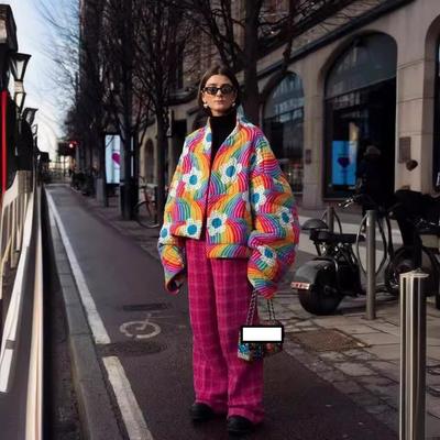 Зимний продукт, женская мода, повседневный универсальный свободный кардиган с украшением, хлопковое пальто с принтом