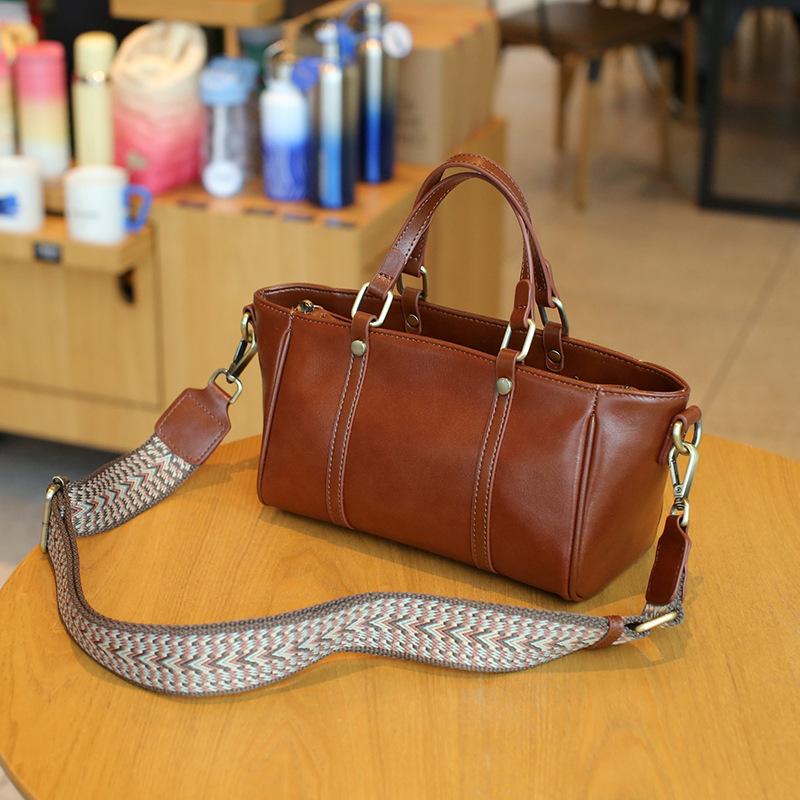 Top Layer Leather Leather Genuine Leather Handbag Autumn/Winter Light Luxury Women's Bag Superior Sense Shoulder Crossbody Bag