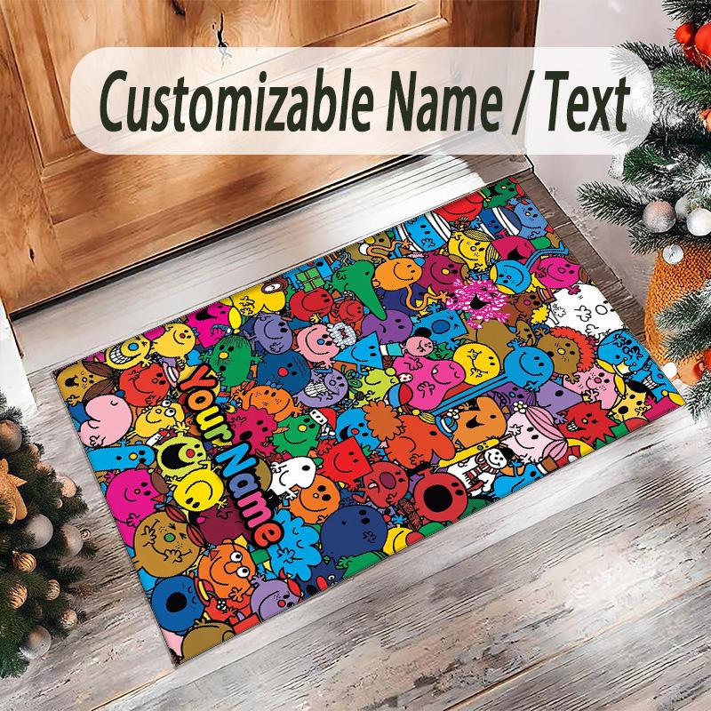 Personalized Crystal Velvet Carpet Custom Name Text,Mr. Men & Little Miss Anti Slip Area Rug For Home Decoration