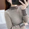 Pullover Women Half-high Collar with 2022 Long-sleeved Knitted Bottoming Women Korean Striped Casual Sweater Female