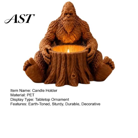 Hand Finished Earth Tone Decor Giant Forest Creature Statue Candle Holder, Sitting Tree Stump Tealight Candlestick, Outdoor Camping Themed Whimsical