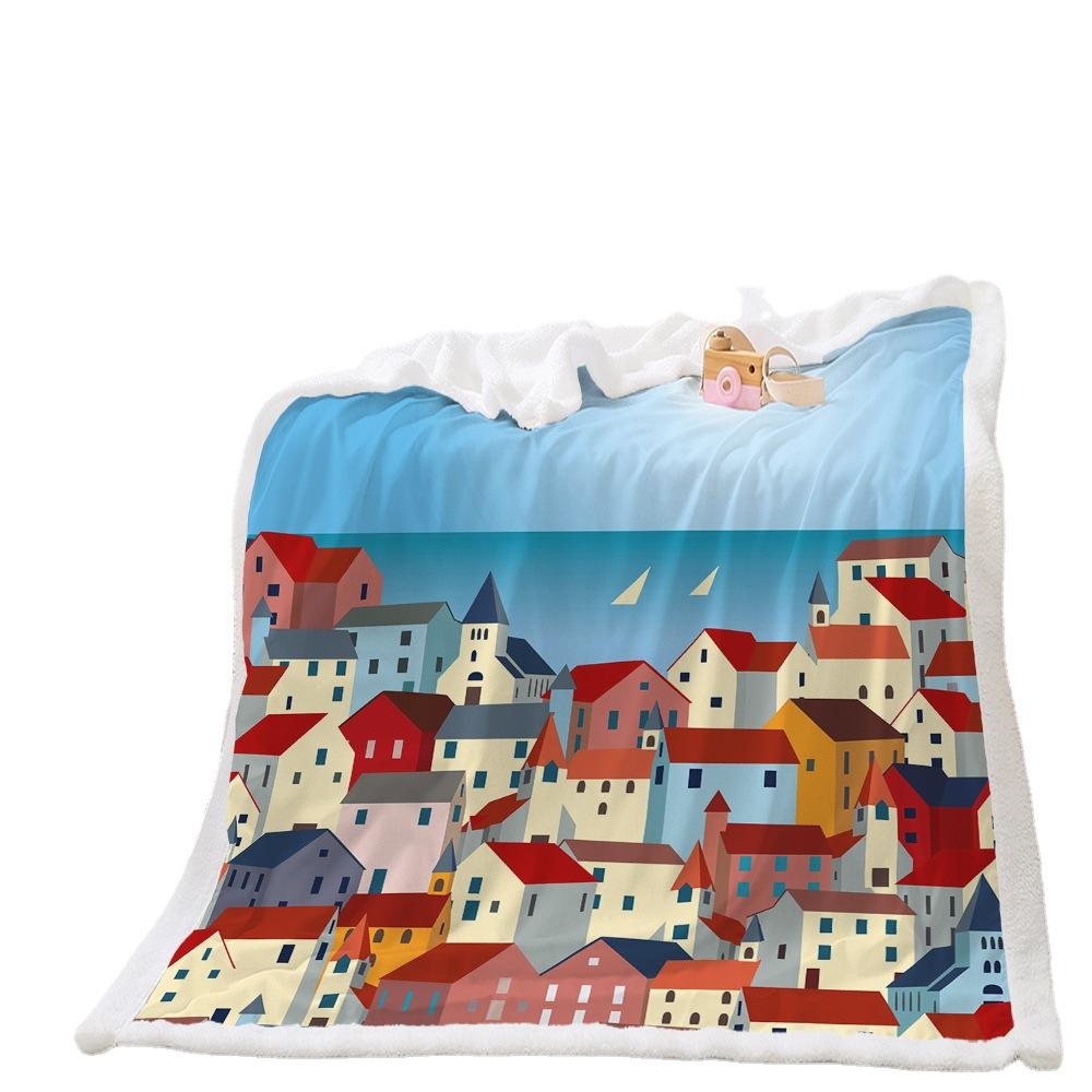 House 2D Digital Printing Thickened Lamb Fleece Crystal Fleece Blanket