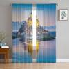 Панорамный вид приливного острова Сен-Мишель в Нормандии Тюлевые прозрачные шторы для гостиной Кухонный декор Вуаль Органза Штора