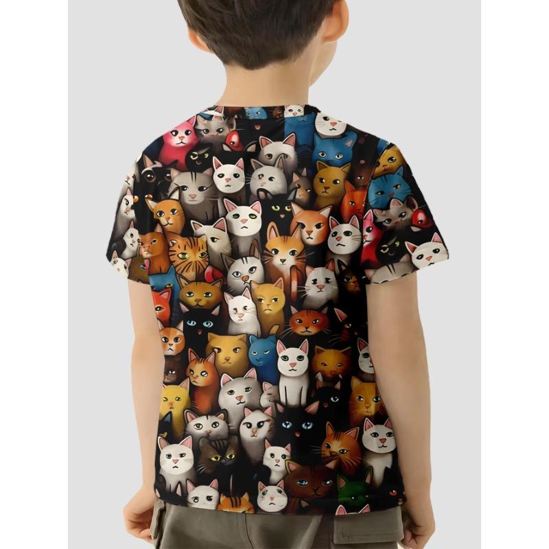 Летний топ с круглым вырезом и принтом 3D-кота, модные повседневные футболки с короткими рукавами для мальчиков