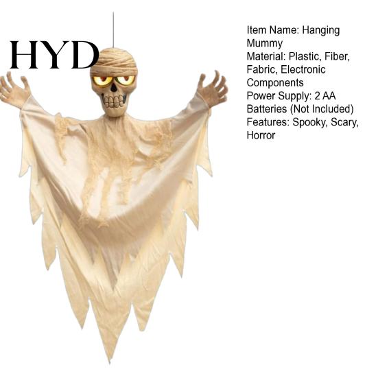 Light Up Horror Atmosphere Prop Halloween Hanging Mummy Decoration with Scary Sounds, 31.5 Inch Voice Activated Party Night Scenery Glowing Skull Eyes