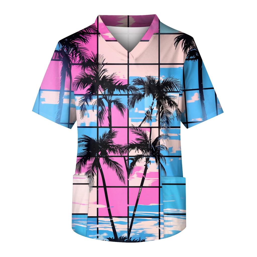 Men's Short Sleeve V-Neck  Print Chest Pocket Care Top