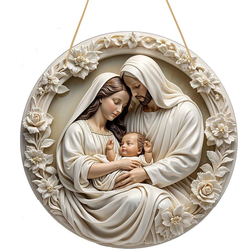 8 Inch Religious Xylon Wall Art - Holy Family 2D Flat Nativity Scene, Ideal for Home, Office, Church, Christian Gift