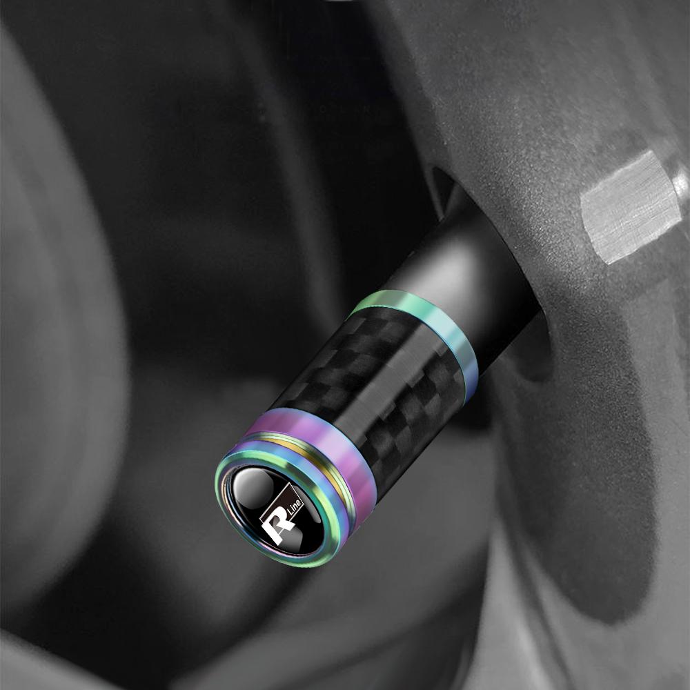 4pcs Carbon Fiber Car Styling Wheel Tire Valve Stem Cap Cover for Volkswagen VW R Line Golf GTI T-ROC Passat Polo Beetle Beetle