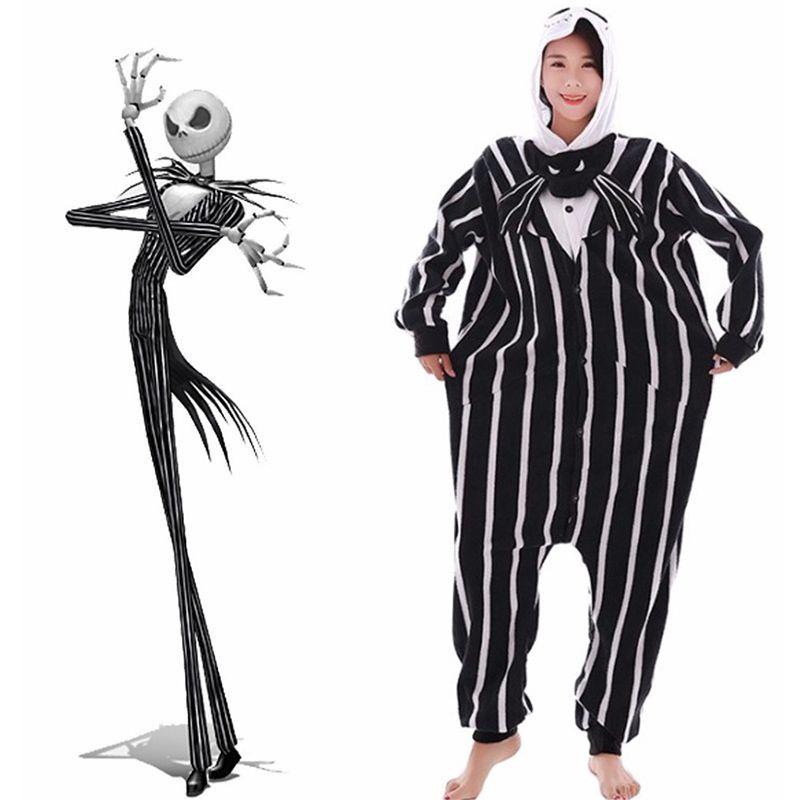 Cozy Nightmare Before Christmas Jack Pattern Sleepwear Jumpsuit With Hood And Tuxedo Design