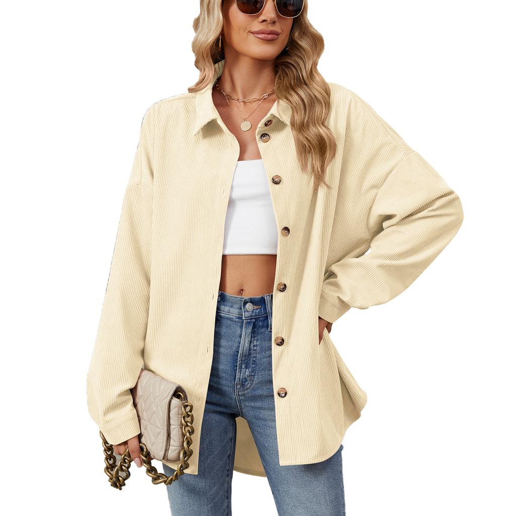 Весенне-осенняя женская однотонная свободная рубашка с длинным рукавом и пуговицами на лацканах