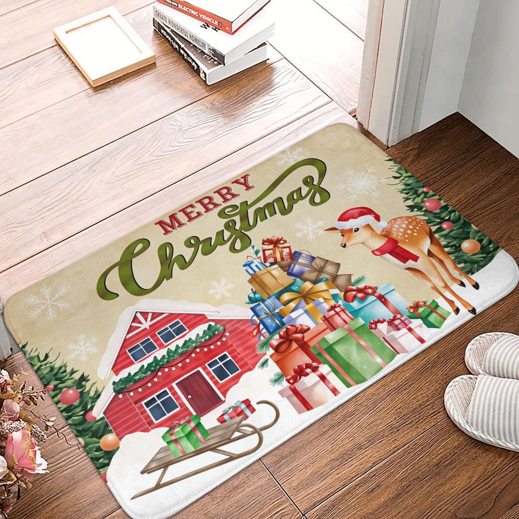Snowman Pattern Merry Christmas Doormat Non-Slip Entrance Kitchen Bath Door Floor Mat Toilet Carpet Rug