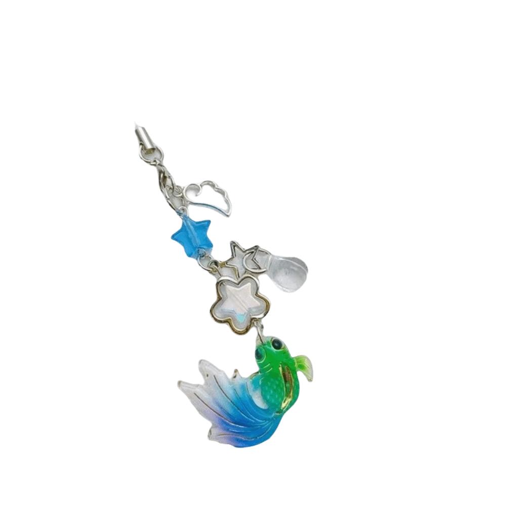 Simulation Fish Mobile Phone Chain Crystal Beads Beaded Keyring Keychain Charms Festival