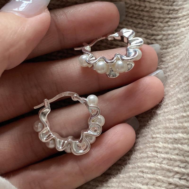 Серьги-кольца с жемчугом S925, женские, стерлингового серебра, французские, люкс, особый интересный дизайн, высококачественные серьги