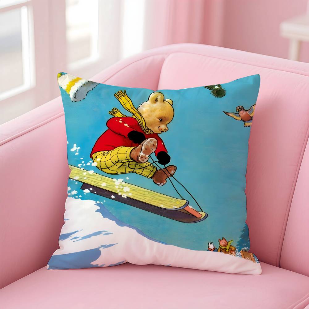 Anime R-Rupert B-Bear Pillow Case Anti-Dustmite Pillow Invisible Zipper Silky Short Plush Sofa Cushion Cover
