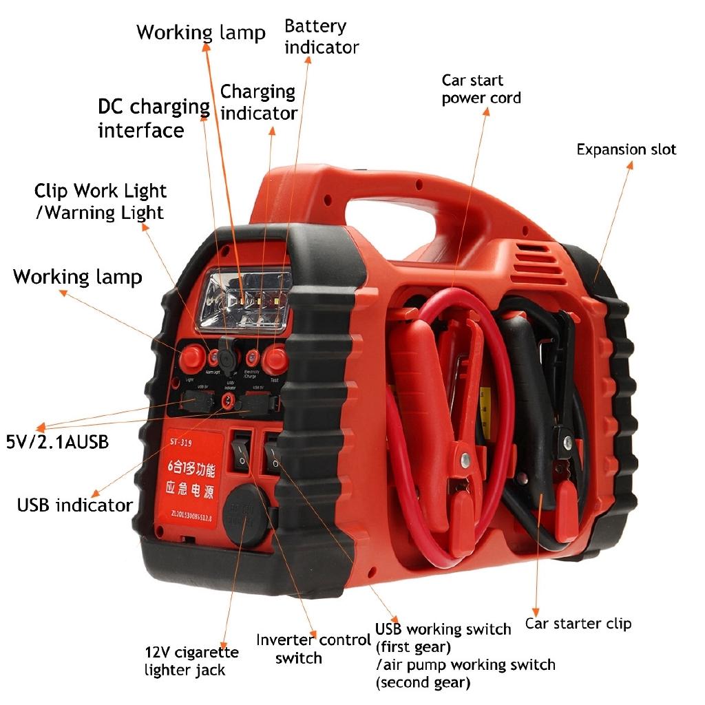 7 в 1/6 в 1 портативный воздушный компрессор автомобильное зарядное устройство аккумулятор пусковое устройство многофункциональное усиление мощности усилитель 12 В 2.1A