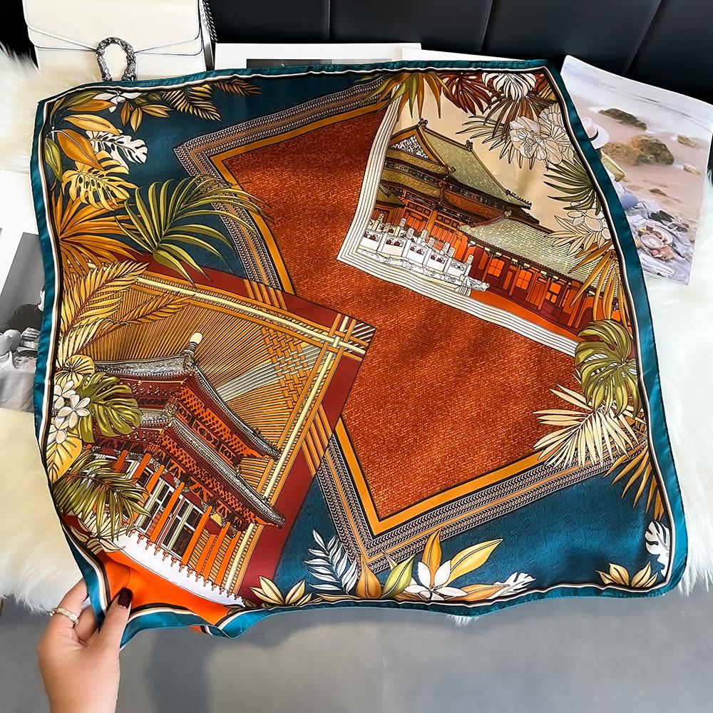 Luxury Floral Print Silk Square Scarf Women Soft Satin Kerchief Hairband Neckerchief Head Hijab Lady Headband Foulard Bag Ribbon