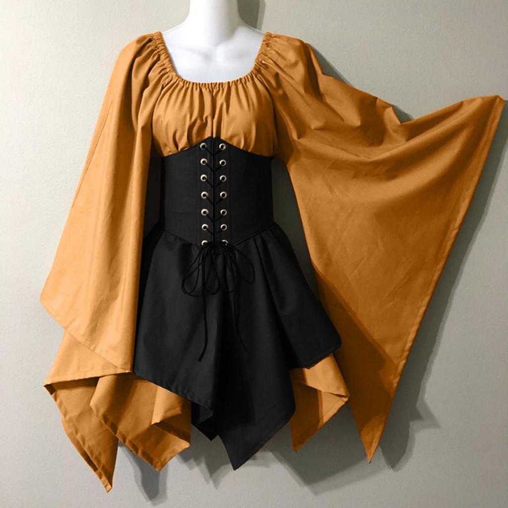 Women Fashion Long Sleeve Vintage Dress Cosplay Party Evening Night Formal Dress