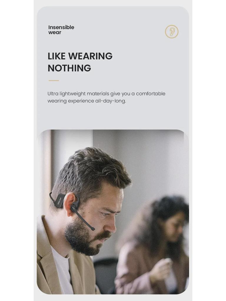 Wireless Bone Conduction Bluetooth Headset with Noise Reduction for Sports and Business